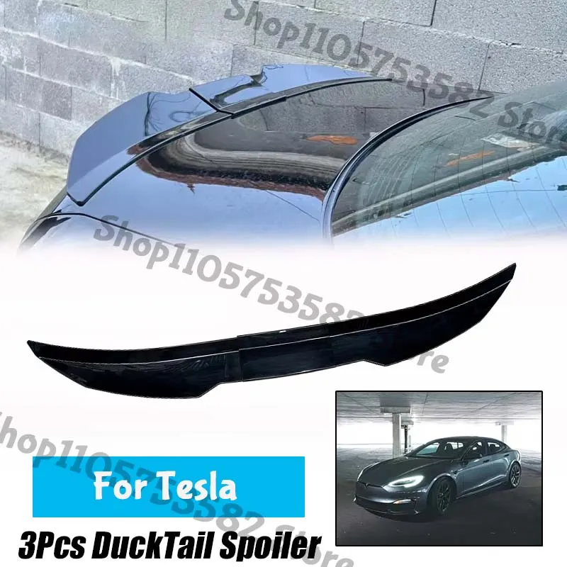 3Pcs Ducktail High Kick Trunk Spoiler For Tesla Universal Rear Boot Wing For Multi Models Car
