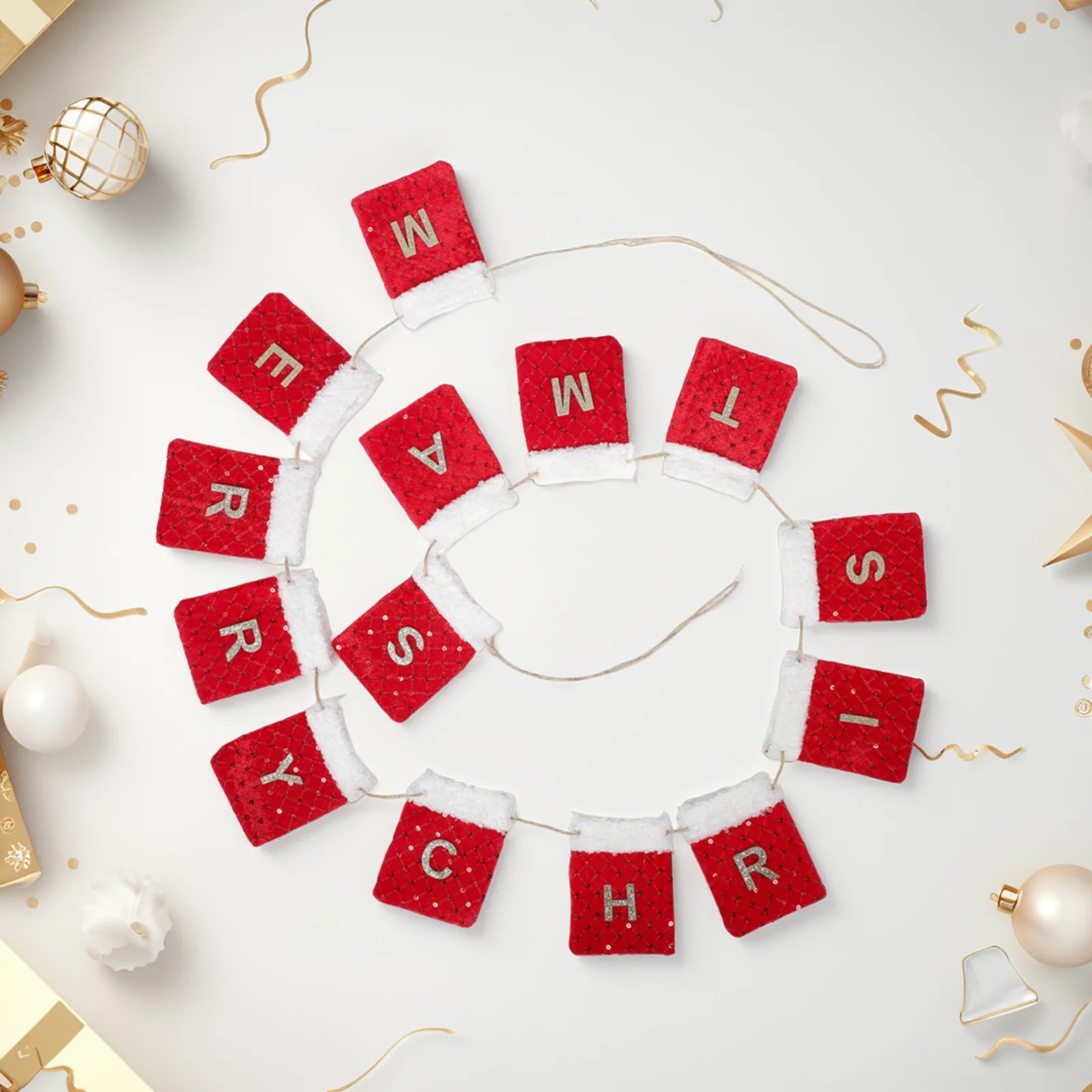 

Christmas Banner Fabric Background Wall Decor Festive Holiday Office Hanging Decoration Pockets Presents