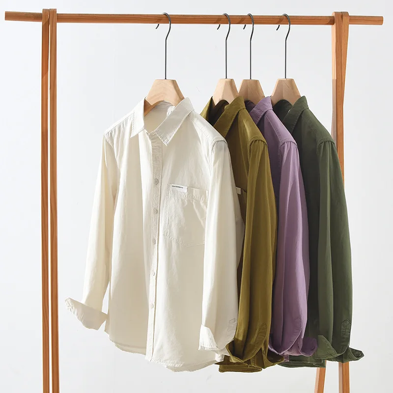 

Outdoor Unisex 100% Cotton Shirt Spring Long Sleeve Japanese Fashion Loose Casual Tops for Men Women Daily Clothing