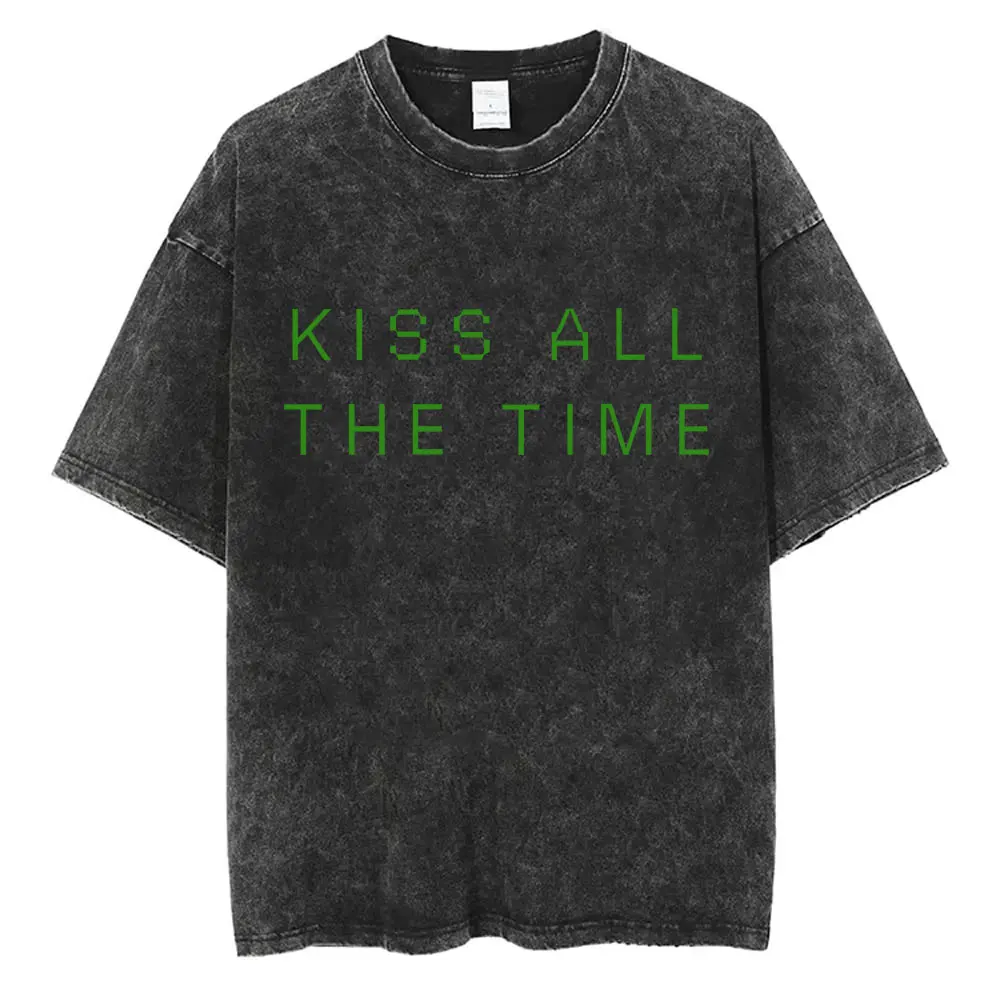 

Kiss All The Time Same Style Vintage Washed T-shirt Men Women Fashion Hip Hop Oversized Streetwear Male Casual Cotton T Shirts