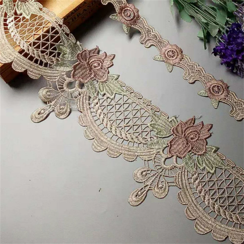 

3 Yards 14cm 4cm Embroidery Flower Lace Ribbon Trims for Sofa Curtain Trimmings Dress Edge Costumes Applique Beige High Quality