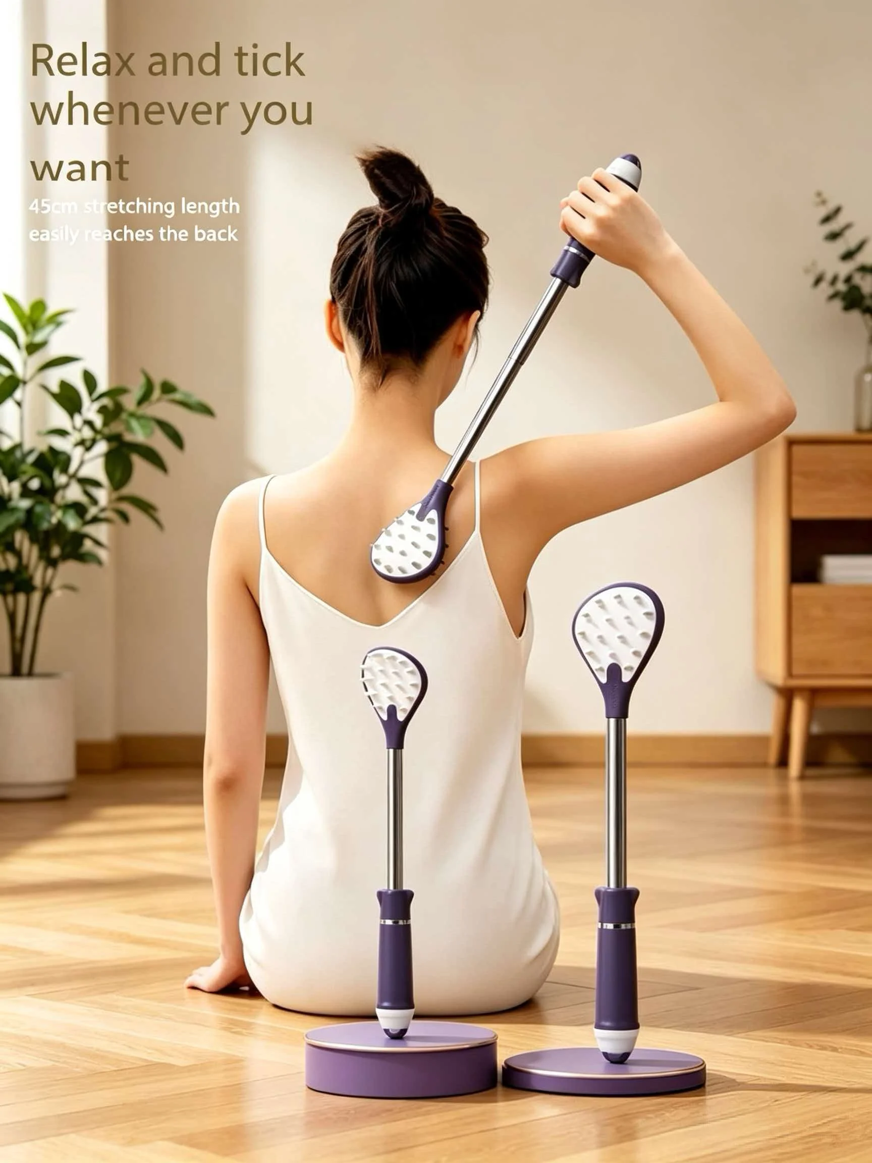 Scalable itching and scratching device for the back, multi-functional acupressure massager, and elderly scratching rake