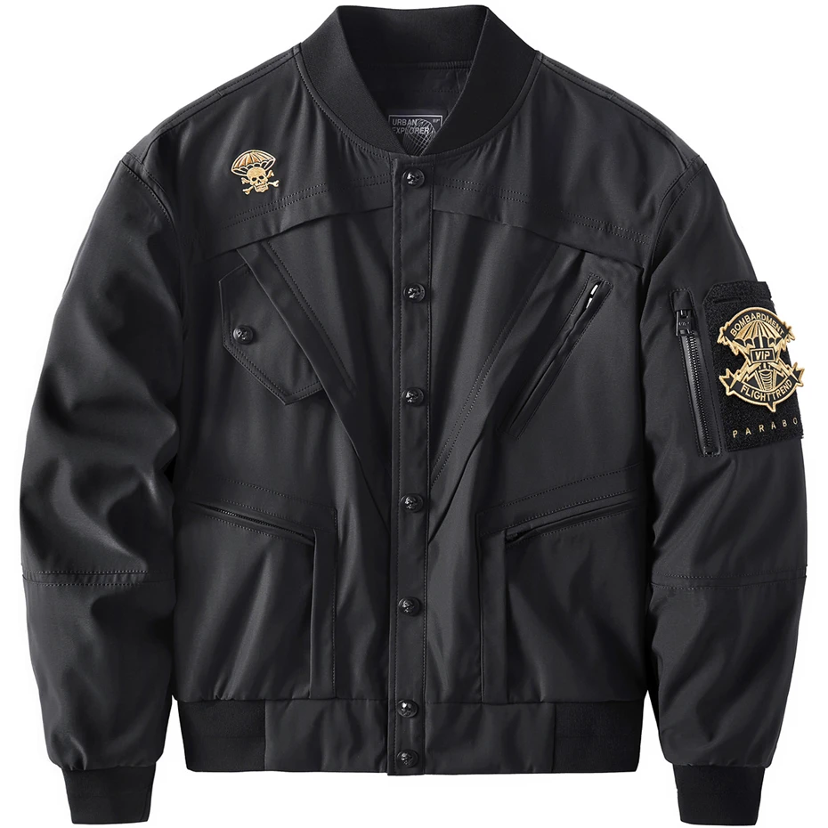 Grim Reaper Embroidered Jacket Black Bomber Jacket Men Streetwear Cargo Jackets Coat Male Punk Techwear Baseball Coats