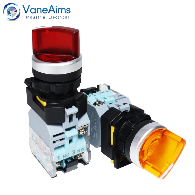 VaneAims 22MM FXB38 Plastic LED Light Knob Rotary Switch Momentary Latching 2/3 Position 10A ON/OFF Power Switch illuminated