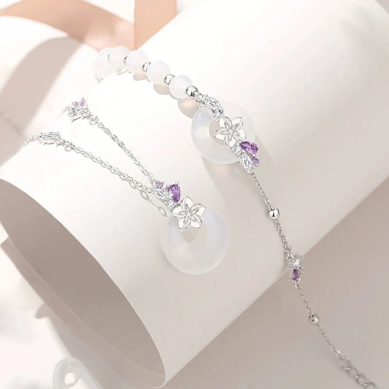 Wisteria Flower Safety Buckle Necklace for Women High-end feeling Inlaid Zircon Flower Bracelets Creative Jewelry Set KOFSAC