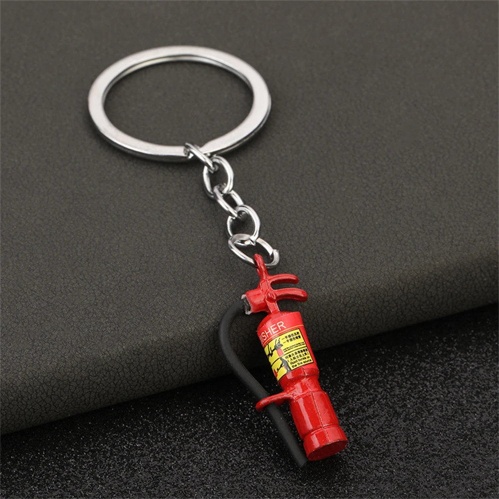 Mini Simulation Fire Extinguisher Keychain Creative Alloy Key Chain Ring Bag Backpack Charm Car Hanging Pendant Friends Gift