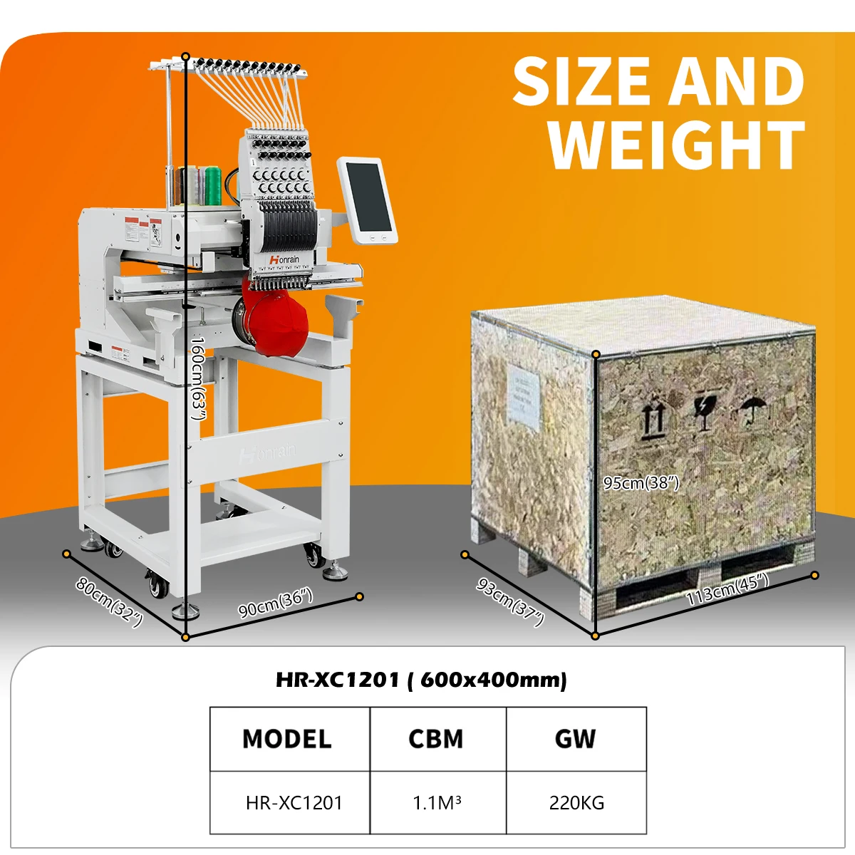 HONRAIN 15 Needles 600*400 MM Fully Automatic Single Head Computerized Embroidery Machine