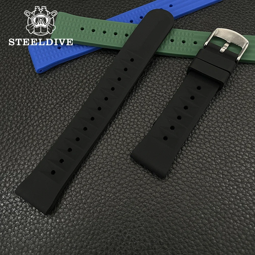 STEELDIVE Silicone Strap Waffle Strap Black/Green/Blue 20MM/22MM Width Classic Strap