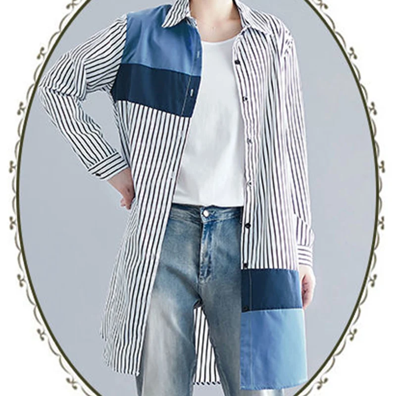 Korean Version Loose Oversized Casual Commuting Striped Long Shirt for Women\'s Spring Autumn New Versatile Long Sleeved Coat Top