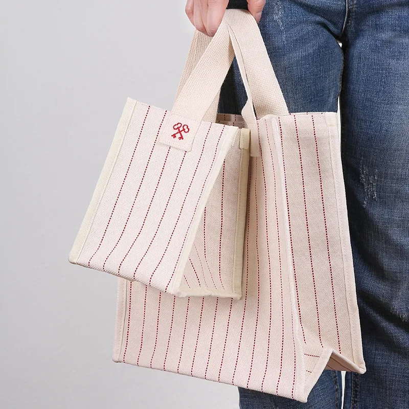 Youda Korea Waterproof Canvas Handbag Simple Embroidery Striped Shoulder Bag Two Sizes Optional Diagonal Shopping Bags