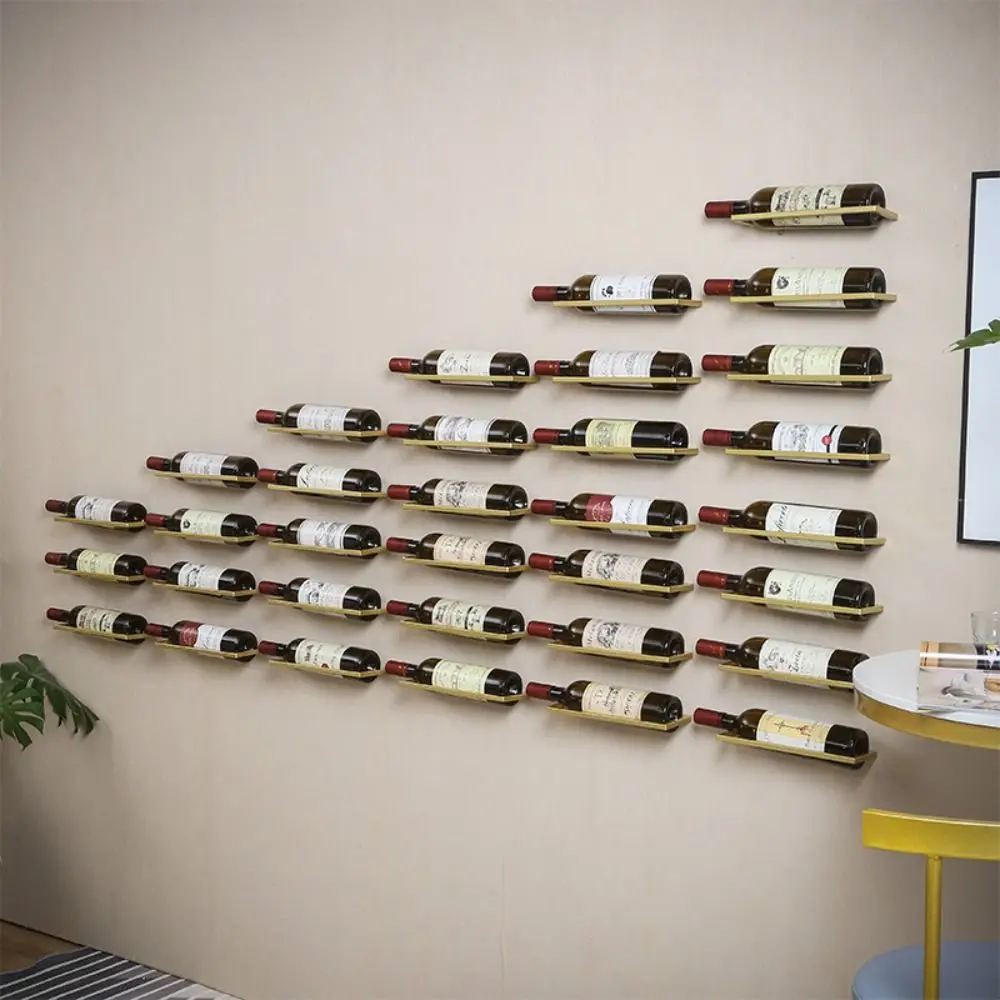 Wall Decor Metal Wine Rack Wall Mounted Black/Gold Wine Bottle Holder Hanging Useful Wine Display Shelf Bar
