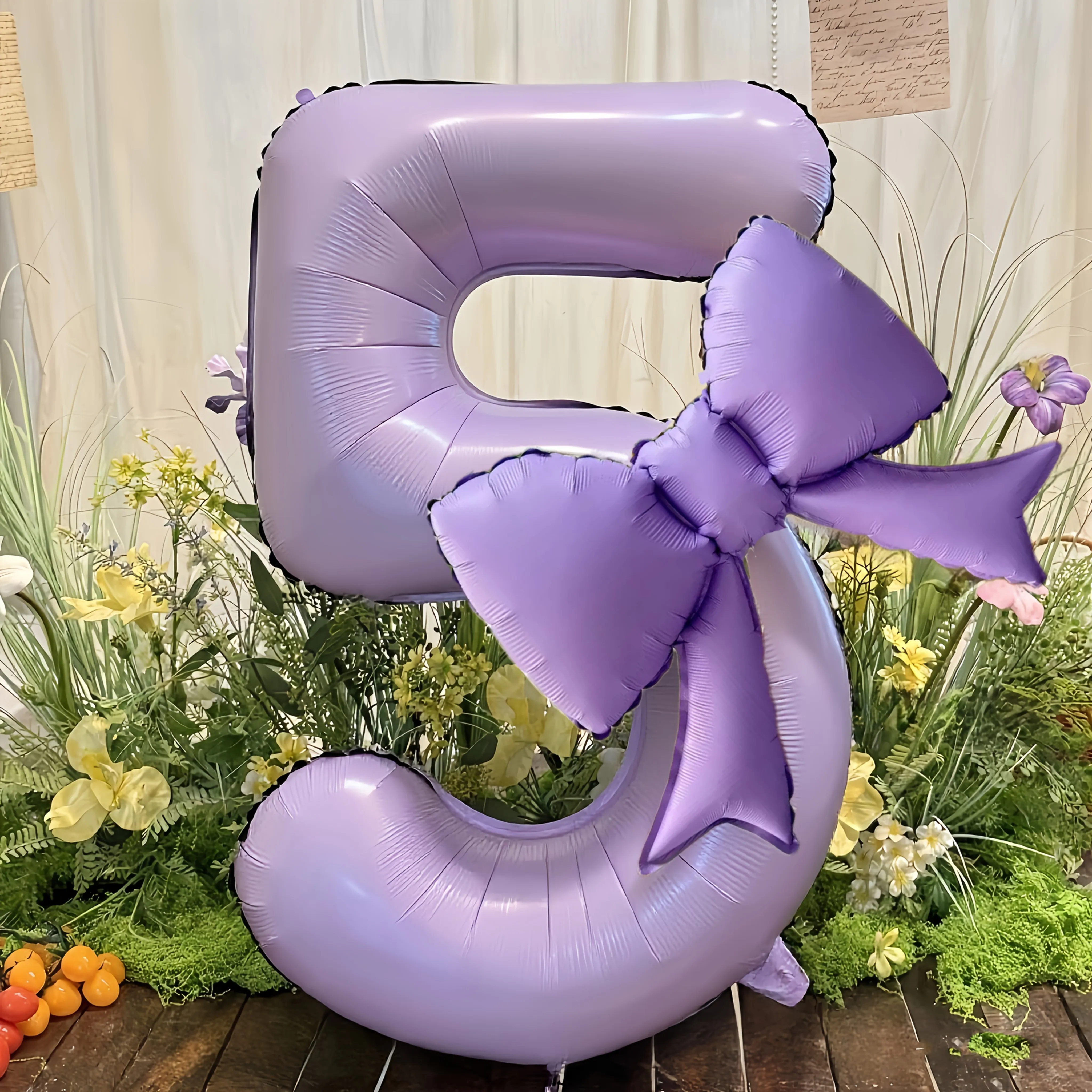 2 Stück Schleifenballons 40 Zoll Creme-Lila Nummer 0-9 Geburtstagsdekoration Festliche Partyzubehör Jubiläumsballons – Detail 7