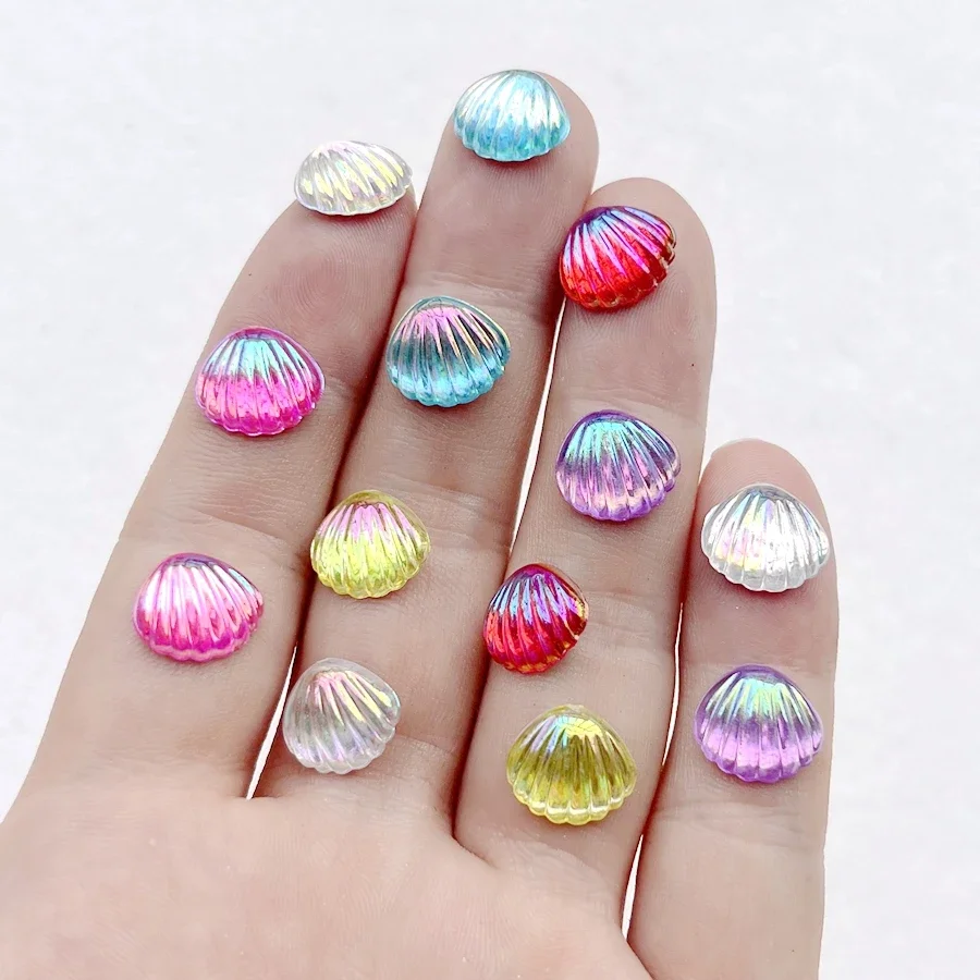 100 ชิ้น ขนาด 12*11 มม. คริสตัลรูปเปลือกหอยสำหรับตกแต่งเล็บ งาน DIY และงานประดิษฐ์