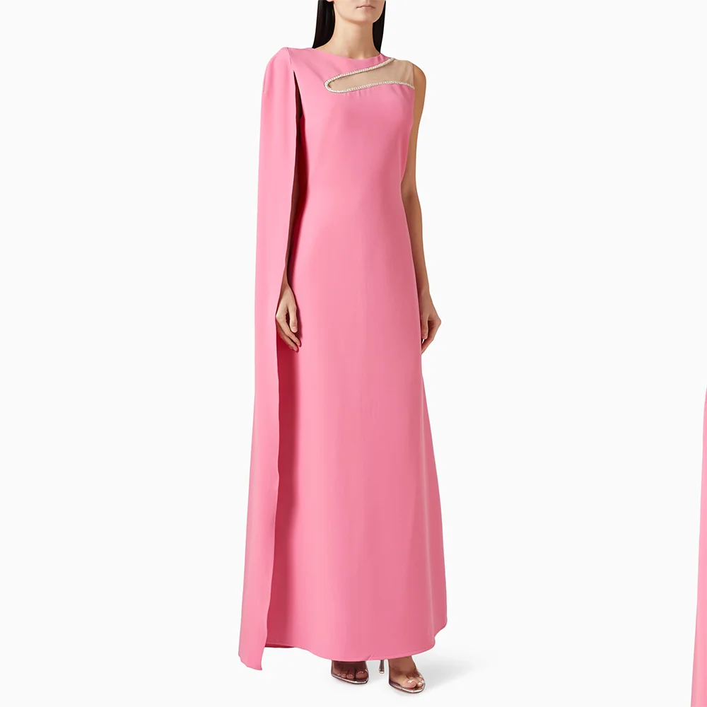 

Fashion Shawl Evening Dress for Women Customized O-neck Sleevesless Evening Gowns Straight Floor Lenght Formal Prom Dresses