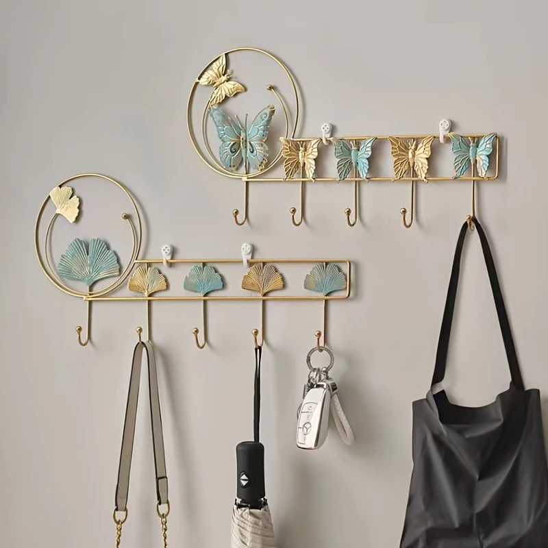 Nordic Style Golden Leaf Hook Butterfly Wall Hooks Hanging Key Holder Hanger Metal Storage Rack Organizer Home Bathroom Decor