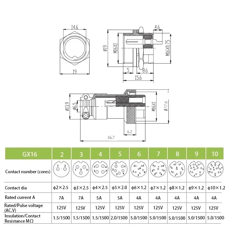 1 Set GX16 Nut TYPE Male Female Electrical Connector 2/3/4/5/6/7/8/9/10 Pin Circular Aviation Socket Plug Wire Panel Connector