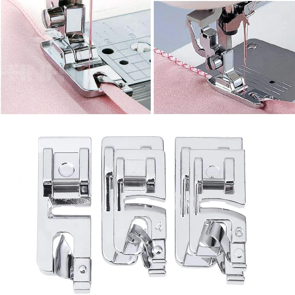 

Presser Foot Set 3 Pcs Multifunctional Professional Household Sewing Machine Rolled Hem Hemmer Presser Foot Set 3mm 4mm 6mm