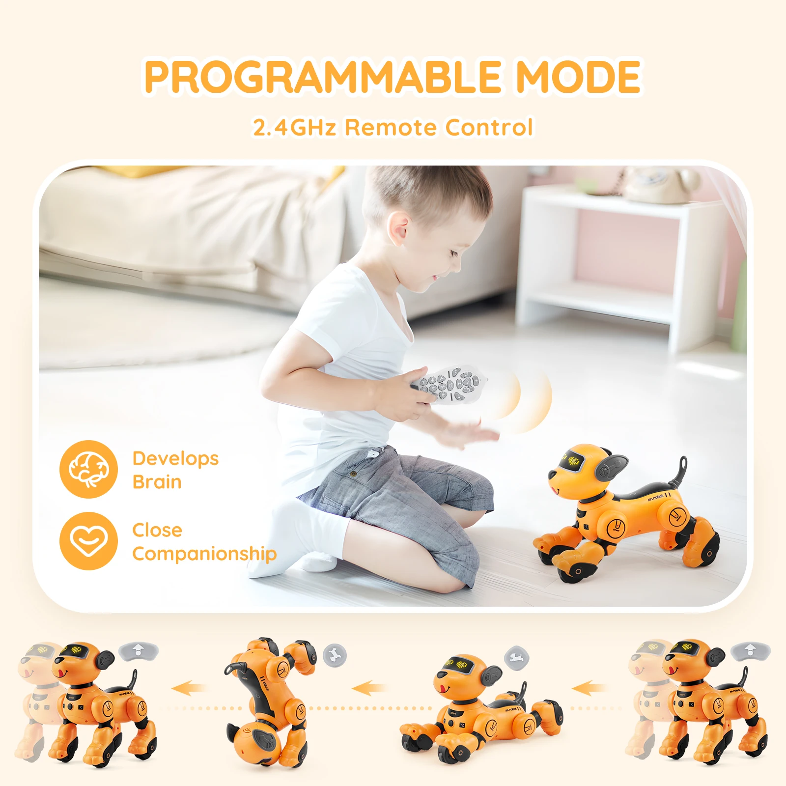 VEVOR - Juguete robot para perros con control remoto, 2,4 GHz, programable, interactivo, para niños, con función de seguimiento, control táctil y por voz, juguete acrobático RC para niños y niñas de 3 años en adelante