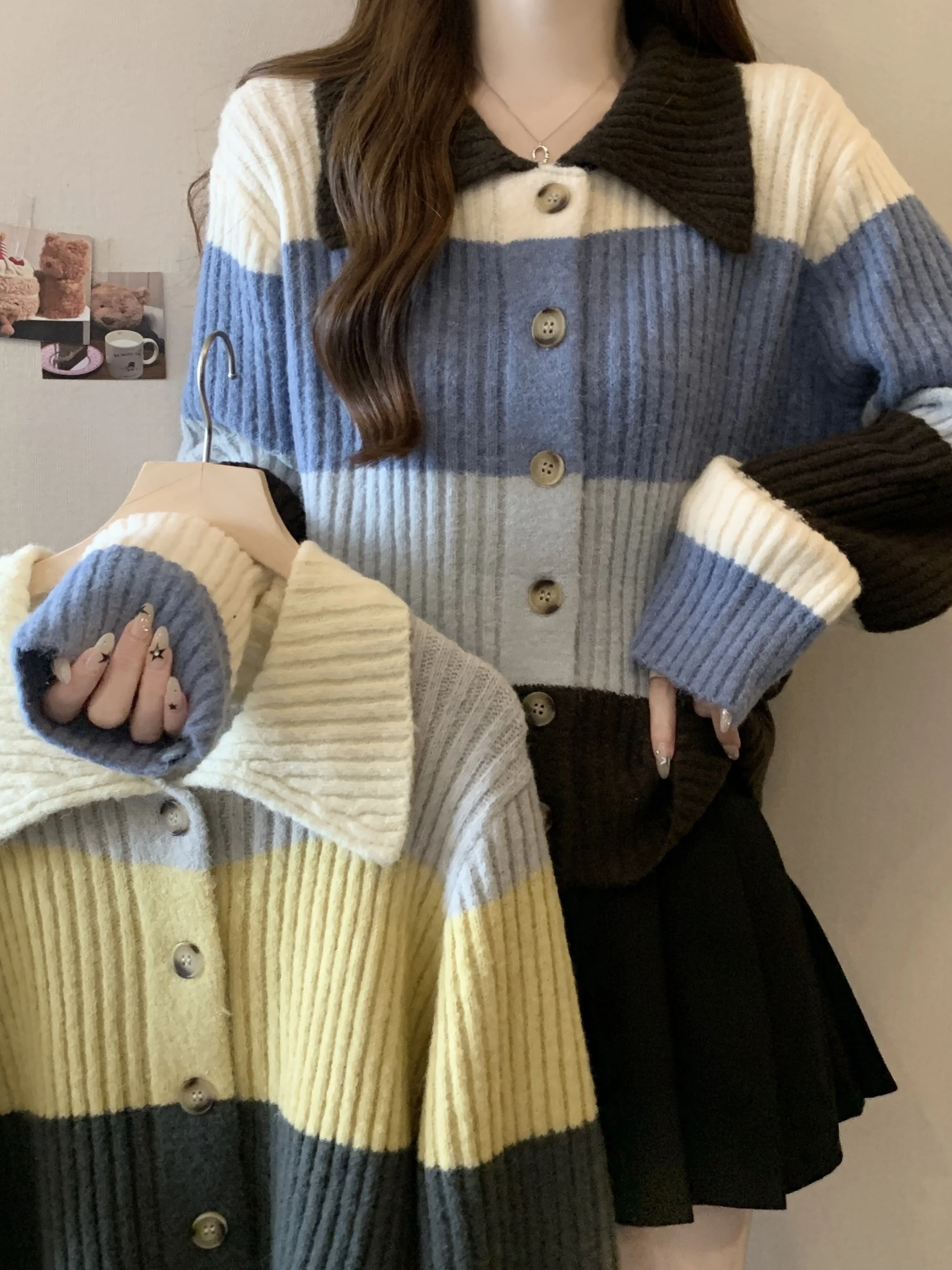 

plus Size Sweater Long Sleeve Knitted Loose Slimming Color Block Autumn Winter New Style Commute Style Korean Version Ladies ...