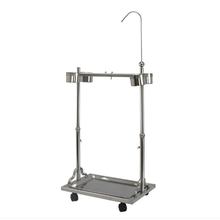 

Metal Bird Feeder Stand Adjustable Height Rolling Bird Perch Play Stand Parrot Playstand with Universal Wheels and Feeding Bowls