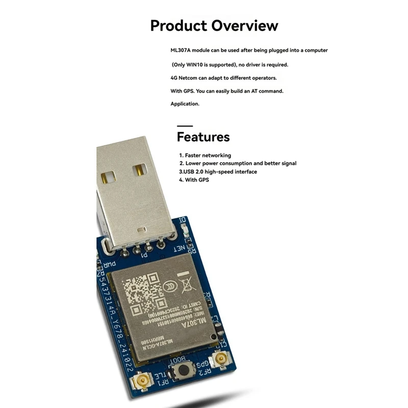 ML307A 4G 풀 넷콤 모듈, USB 인터넷 모듈, GPS 다기능 휴대용 모듈, 드라이버 B 없음