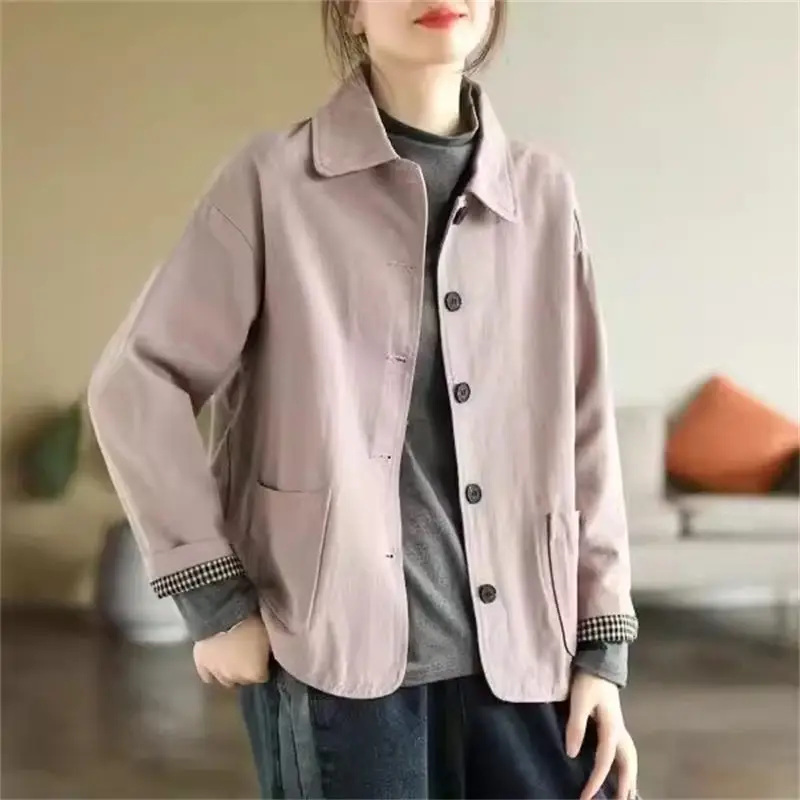 

Artistic Short Jacket For Women Spring And Autumn 2024 New Loose Oversized Casual Versatile Long Sleeve Coat Top Z4882