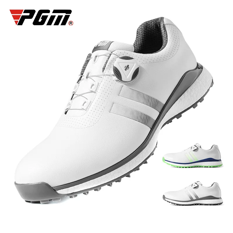 

PGM Mens Golf Shoes Men's Waterproof Skid-proof TPU Sneakers Knob Sport Casual Wear Microfiber Leather XZ172 White