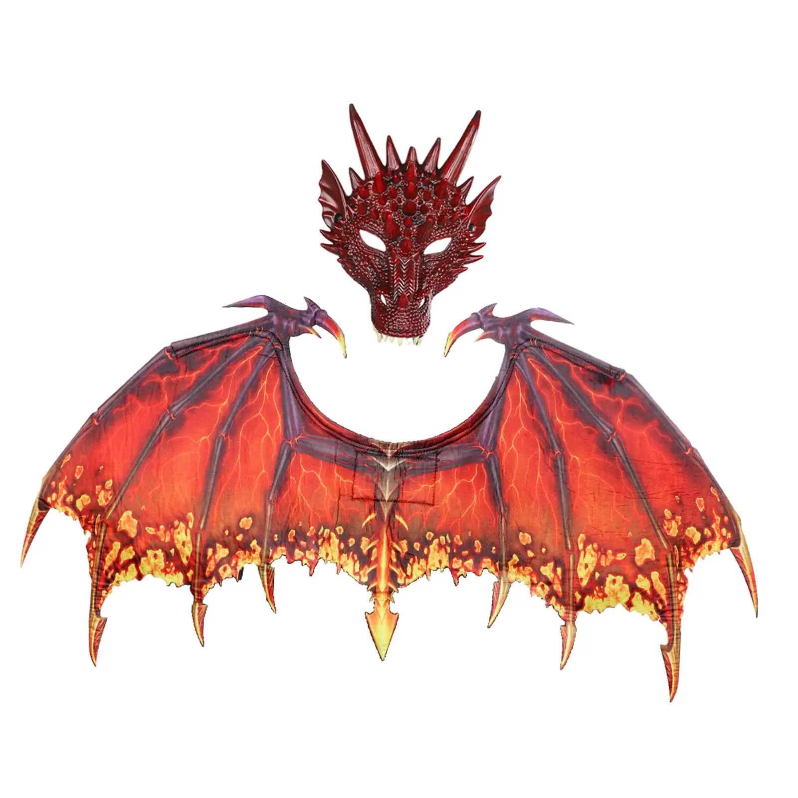 Dragon Cosplay Wing Set Adult PU Foam Costume Dinosaur Mask Fancy Dress Outfit for Halloween Party Stage Role Play