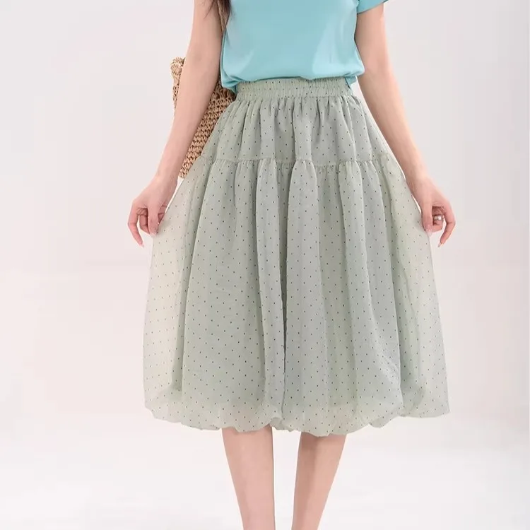 Elegant High Waist A-Line Pleated Elastic Waist Midi Skirt Women's Loose Fit Summer New Arrival Skirts from China