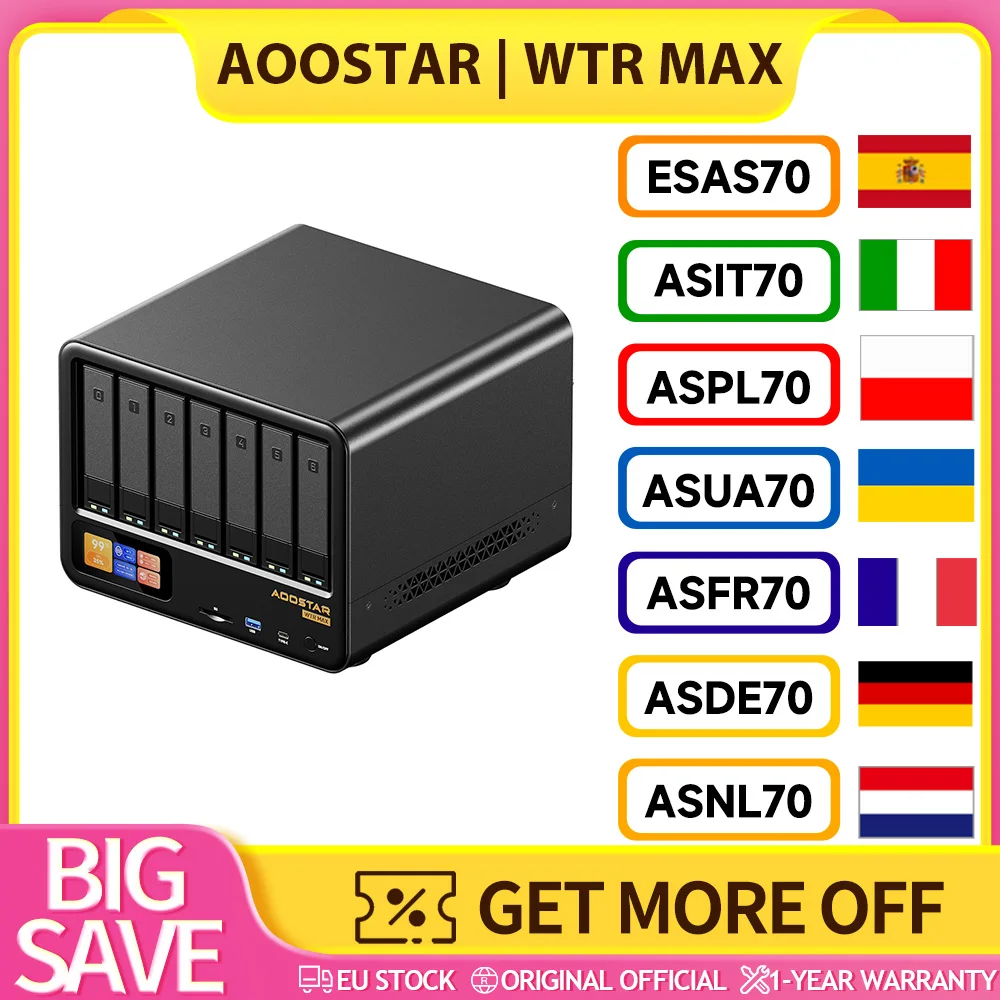 AOOSTAR WTR MAX Mini PC NAS 11 baies (sans RAM, sans SSD), AMD R7 Pro 8845HS 8 cœurs max 5,1 GHz, 2*2,5G LAN, écran secondaire, triple affichage HDMI+DP+USB4, 2*INTEL X710 10G LAN, 3*USB3.2,