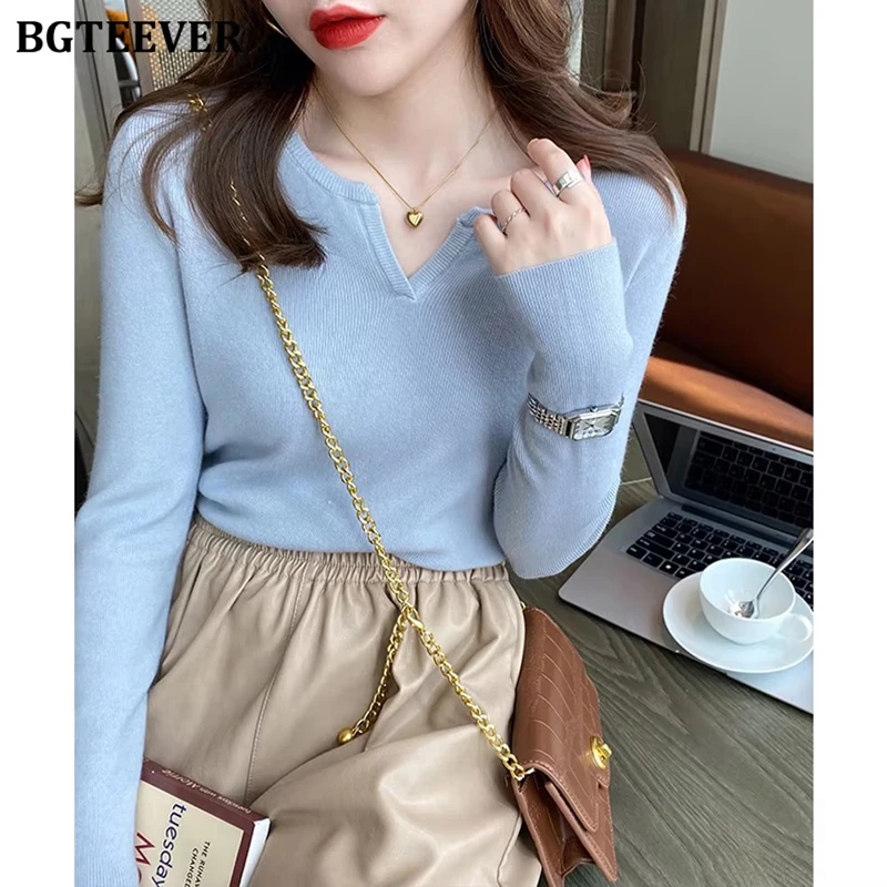 

BGTEEVER Autumn Winter Slim Pullovers Jumpers Women Elegant Long Sleeve Female Knitwear Ladies Sweater Tops