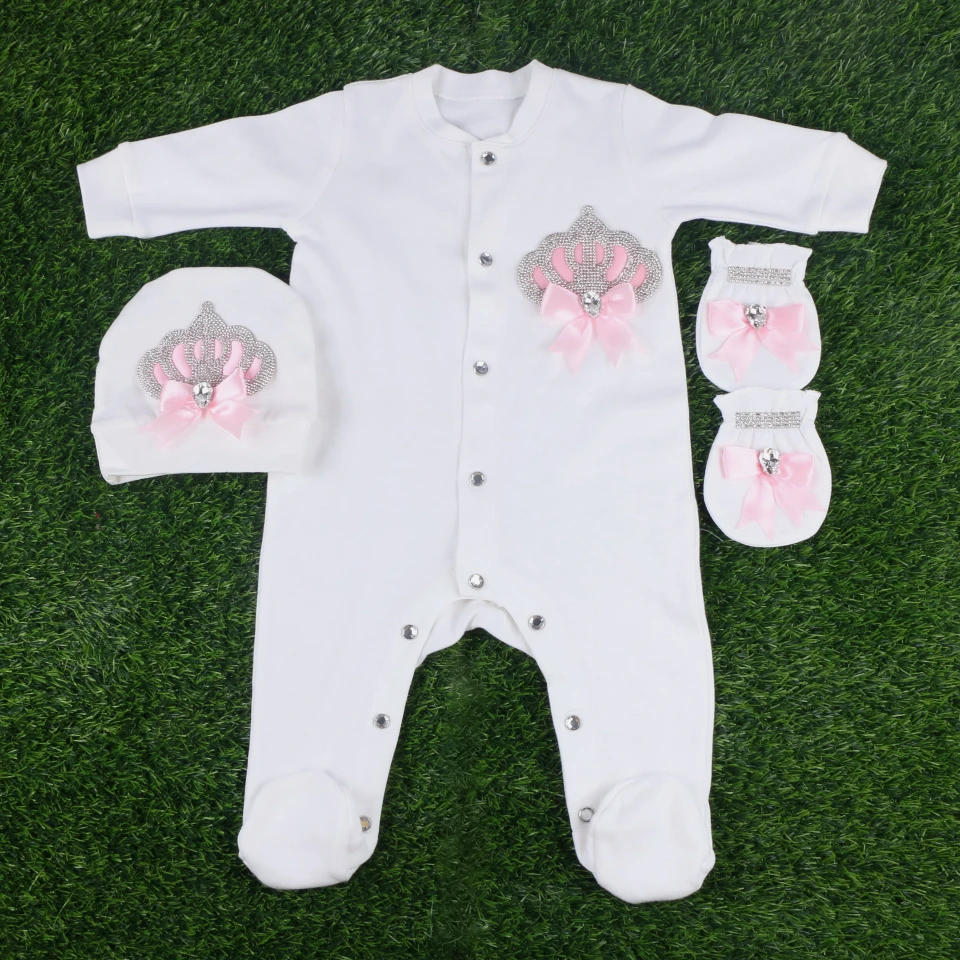 

baby boy girl clothes crown design custom style 0-3 months newborn gift romper hat glove sets