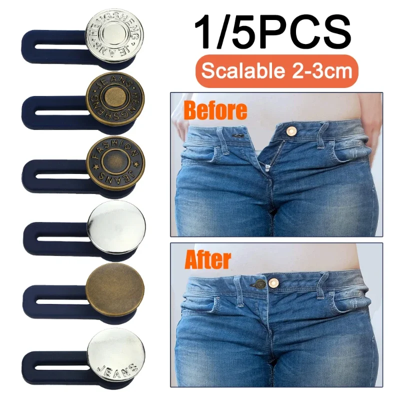 1/5pcs Magic Metal Button Extender for Pants Jeans Free Sewing Adjustable Retractable Waist Extenders Button Waistband Expander