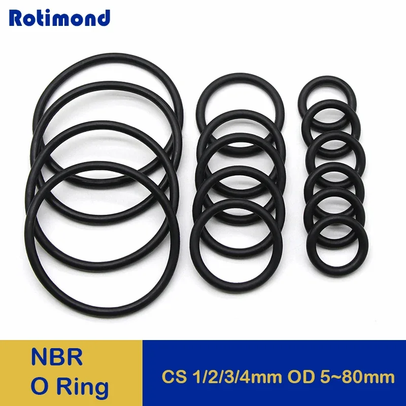 50pcs Black O Ring Gasket CS1 2 3 4mm OD5mm ~ 80mm NBR Automobile Nitrile Rubber Round Type Corrosion Oil Resistant Seal Washer