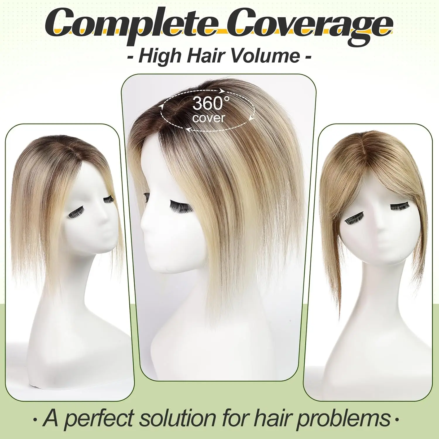 Ombre Brown 12 Inches Topper With Clips Brown Blonde Highlights Hair Toppers for Women Real Remy Human Hair Piece Hair Extension
