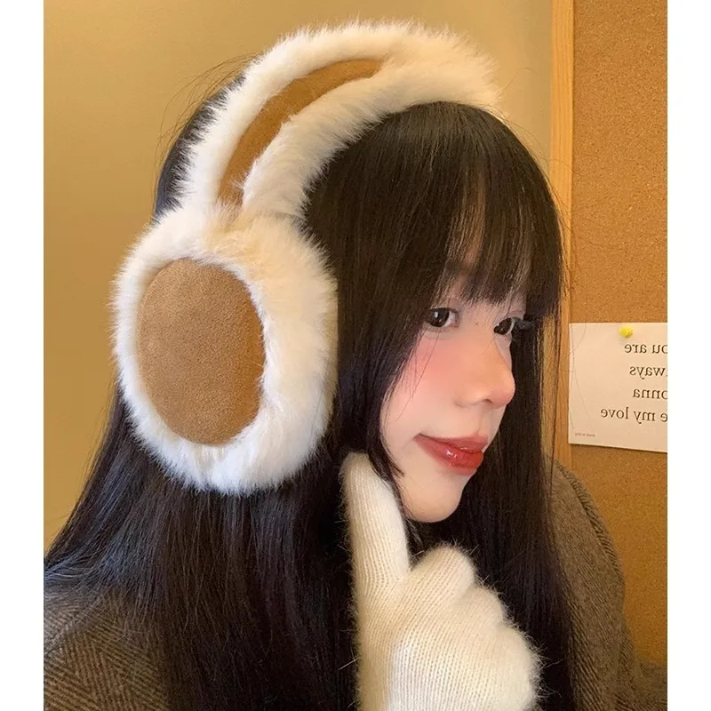 Moda de pelúcia orelha muffs dobrável engrossar lã capa de orelha para mulheres inverno quente camurça earflap ao ar livre proteção contra frio earmuffs