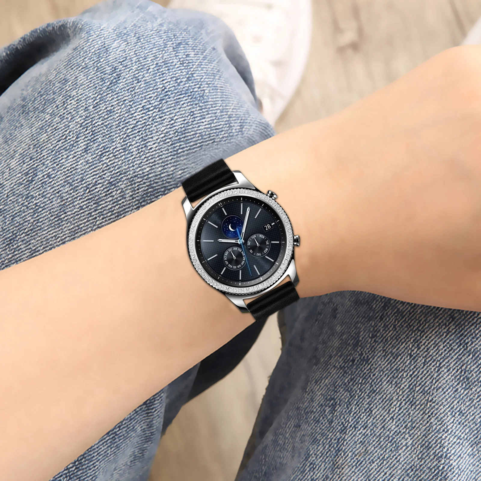 

Diamond Bezel Watch Accessories 45mm Silver Alloy Case Ring Anti-scratch Watch Bezel Stylish Remodeling Decor Piece Smartphone