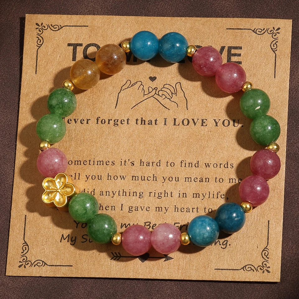 Cute Romantic Colorful Stone Ball Strand Bracelets For Women Girls dopamine Multicolour Crystal Beaded Wristlet Jewelry image 6