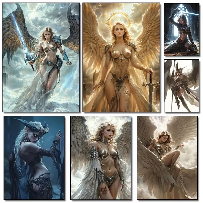 Battle Angel Sexy Woman Nordic Fantasy Scene Diamond Painting Kit für Heimwanddekoration Geschenk Mosaik Full Drill Leinwandkunst-Set