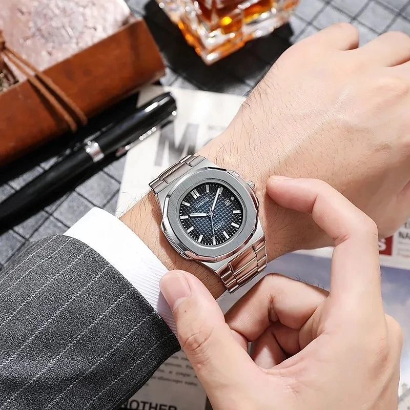 Luxe Horloge Business 30M Waterdichte Mannelijke Klok Lichtge 소 Datum Roestvrij Stalen Vierkante Quartz Mannen Horloge Reloj