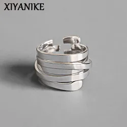 XIYANIKE Silver Color Wedding Rings Simple Geometric Multilayer Winding Handmade Jewelry for Women Size 17mm Adjustable