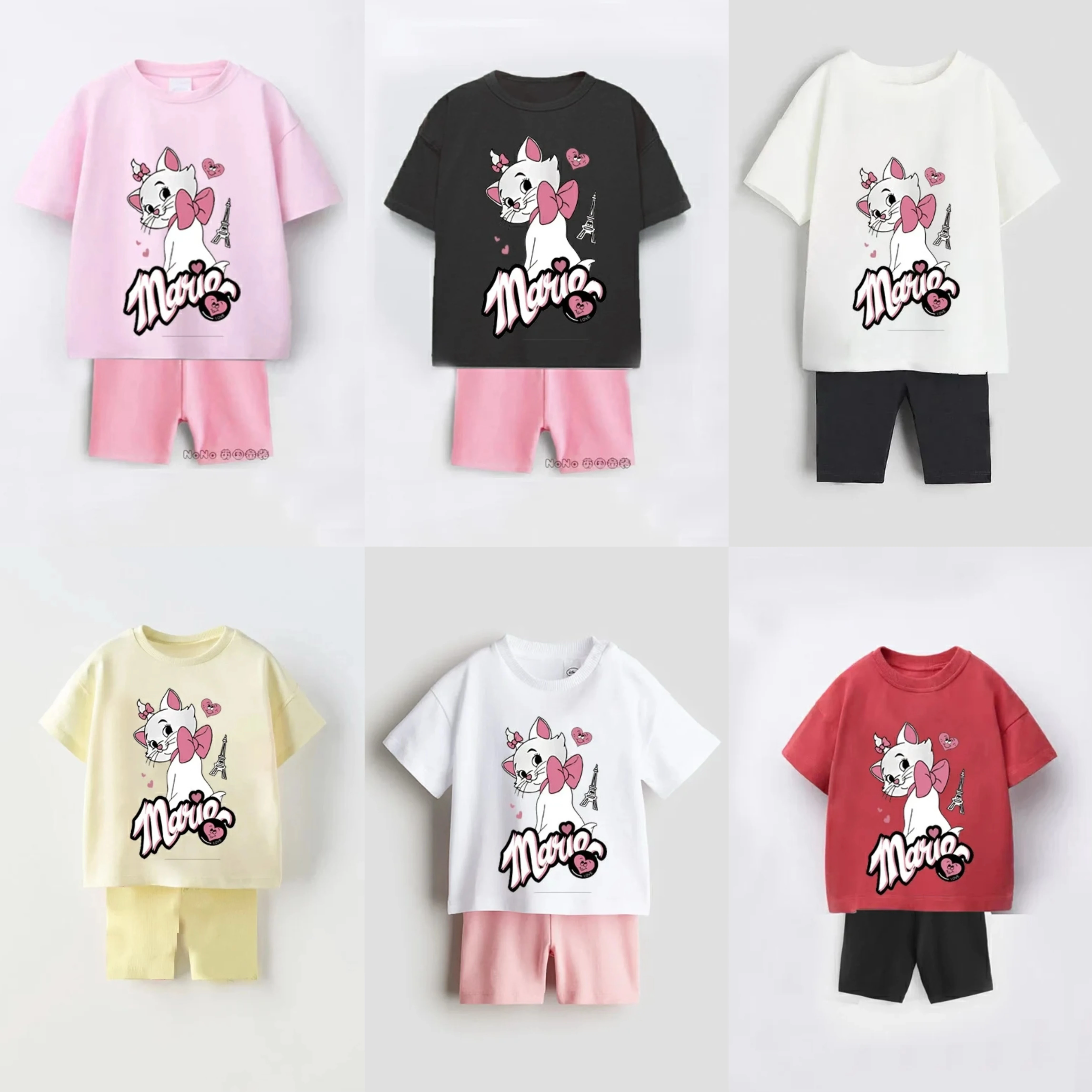 Short Sleeve Tracksuits New Girls Child Cartoon Print T-shirt+Shorts Two Piece Set Kids Casual Loose Costume Cute Tees Shorts