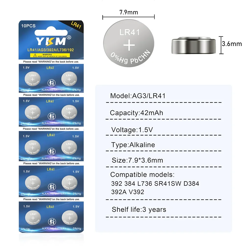 10-40PCS AG3 LR41 Battery 192 384 SR41 L736 SR41SW 1.5V Alkaline Button Batteries for Thermometer LED Light Toy Watch Battery