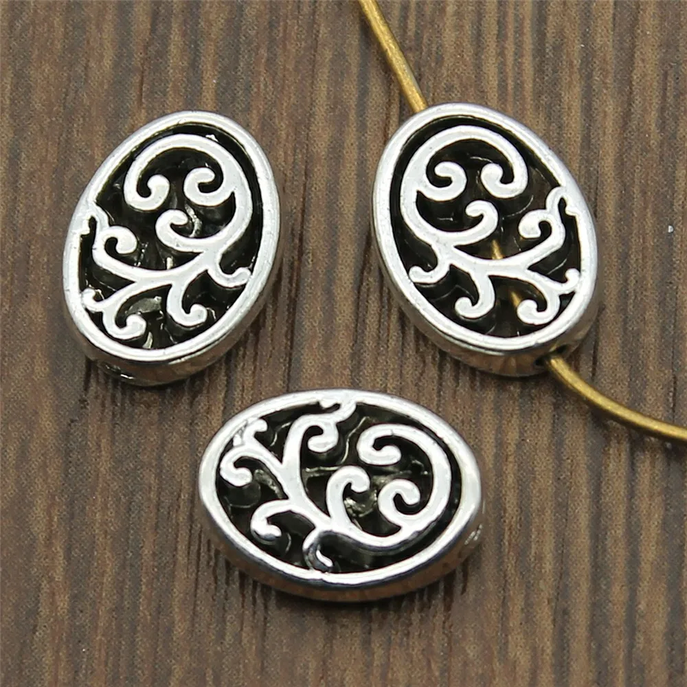 WYSIWYG 10pcs 9x12mm Oval Carved Small Hole Beads For Jewelry Making Antique Silver Color Jewelry Accessories