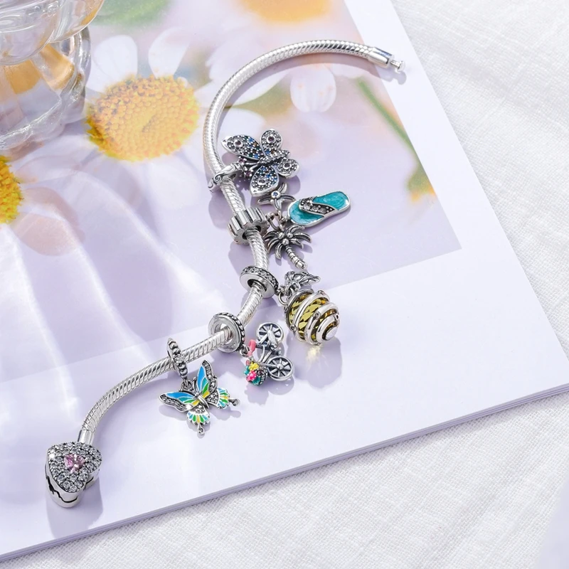 Colorful Zircon Butterflies and Bees Pendant Charm Beads Fits 3mm Bracelets Bangle Necklace For Women Luxury DIY Jewelry Making view 4