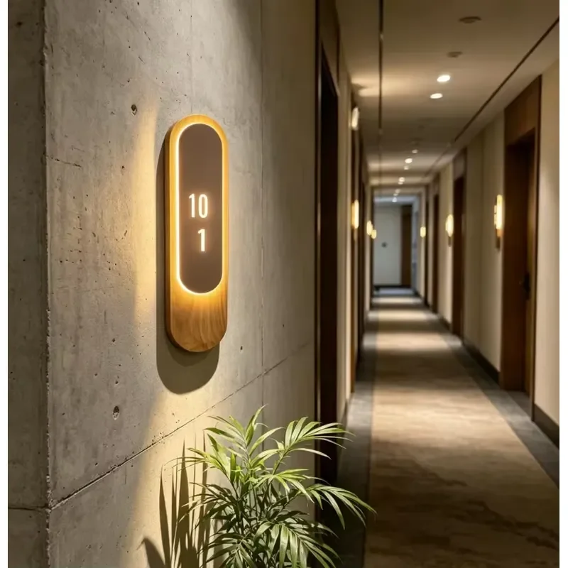 Modern Illuminated Acrylic Room Number Sign Vertical LED Lighted Multi Color Water Resistant Indoor Doorplate for Hotel Villa