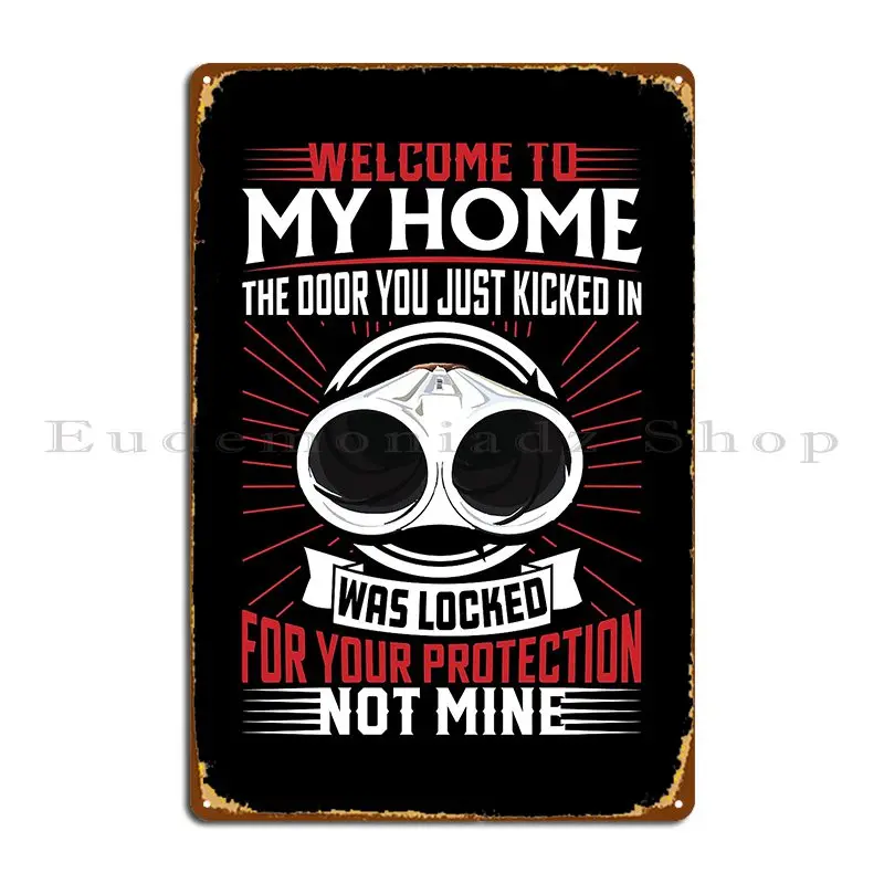 double barrel message for potential home intruder Metal Sign Plaques Garage Plaques Pub Living Room Custom Tin Sign Poster