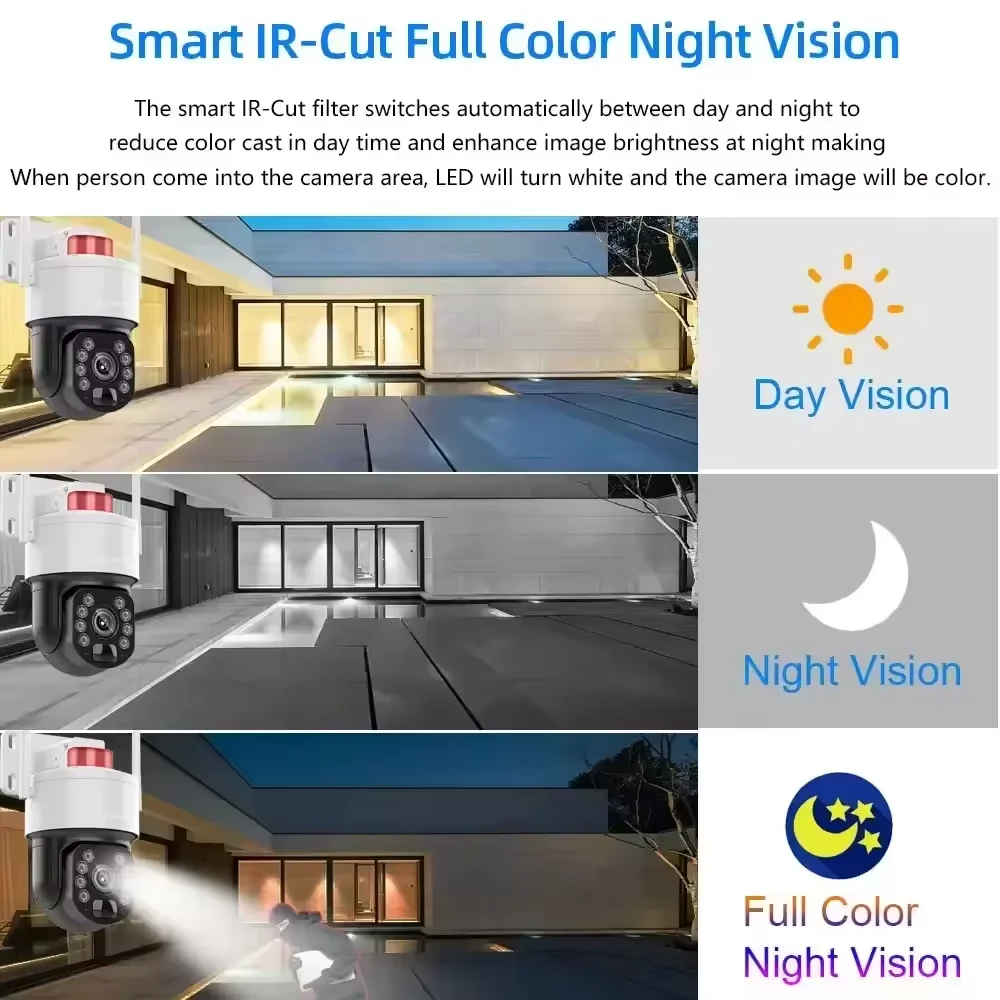 5MP 50X Zoom Optik Deteksi Manusia PTZ Pemantauan Audio Dua Arah IP Kamera Surya CCTV Keamanan Luar Ruangan Panel Surya WiFi