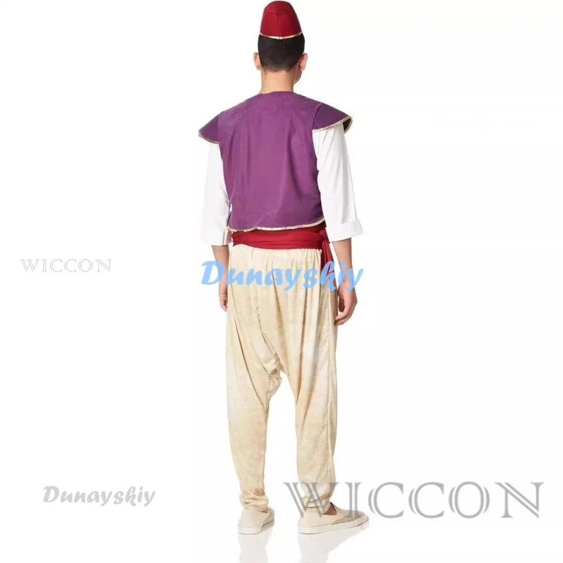 Arabian Men Costume Outfit Waistcoat with Pants Halloween Theme Party Dress Up Carnival Stage Performance Cosplay Costume