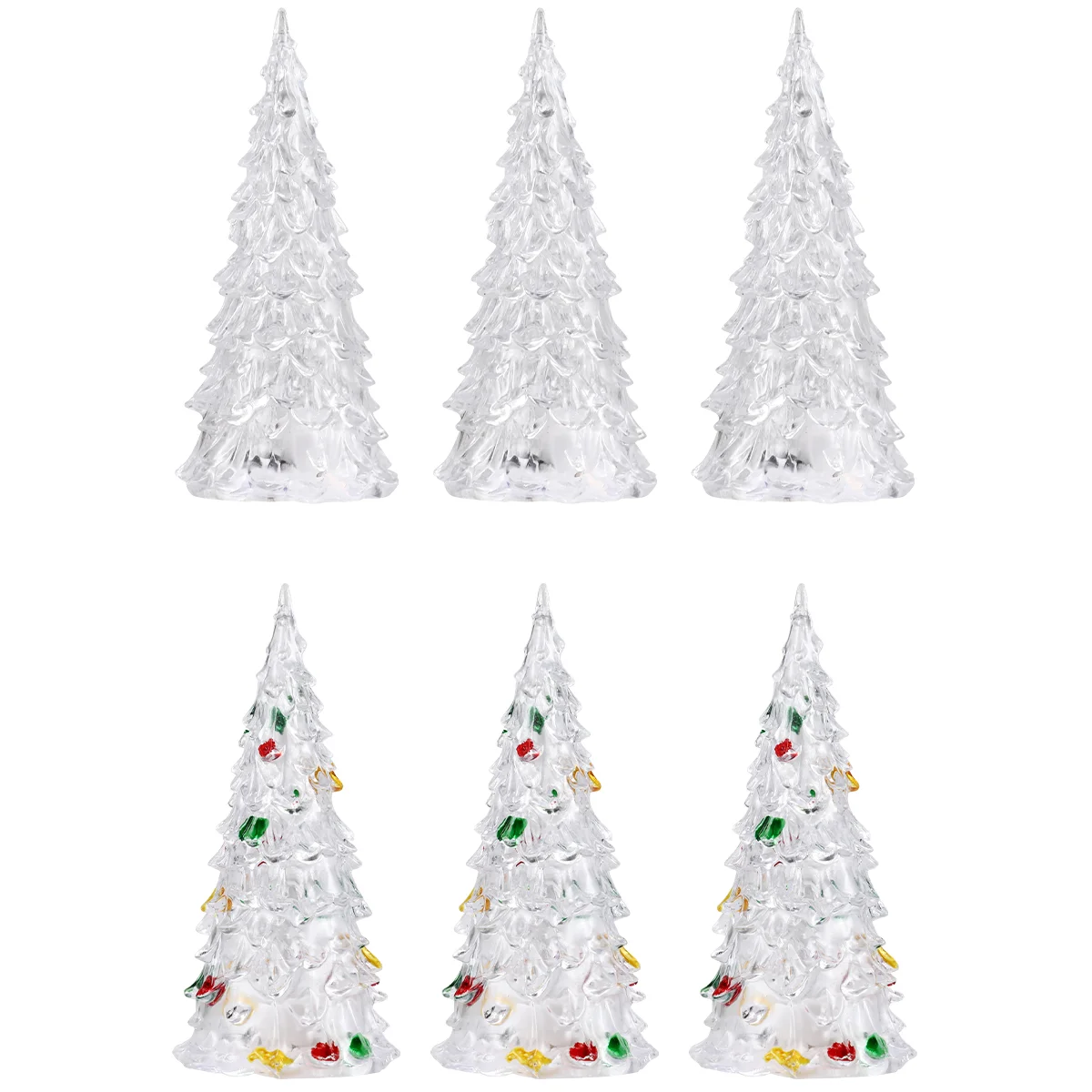 

6 Pcs Acrylic Christmas Tree LED Glowing Xmas Home Decor Decorations Flash Child Little Trees